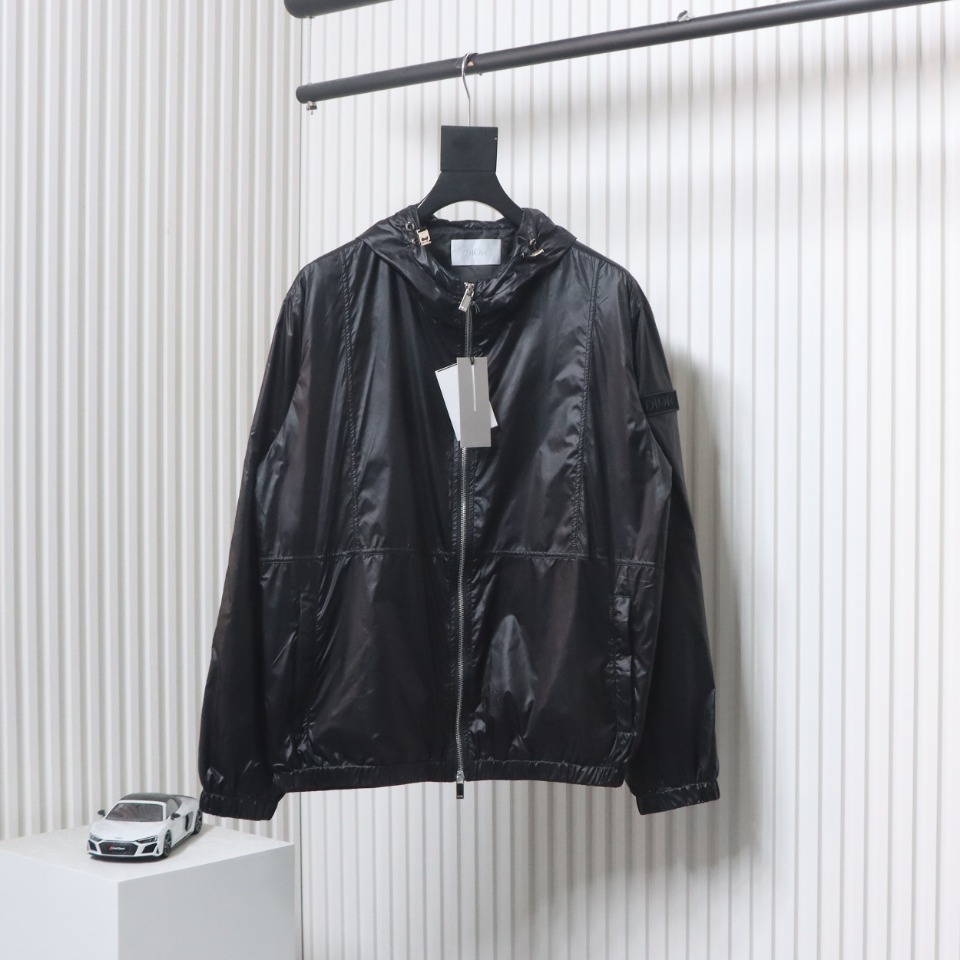 Dior 24 Sleeve Badge Jacquard Silk Hooded Jacket Black