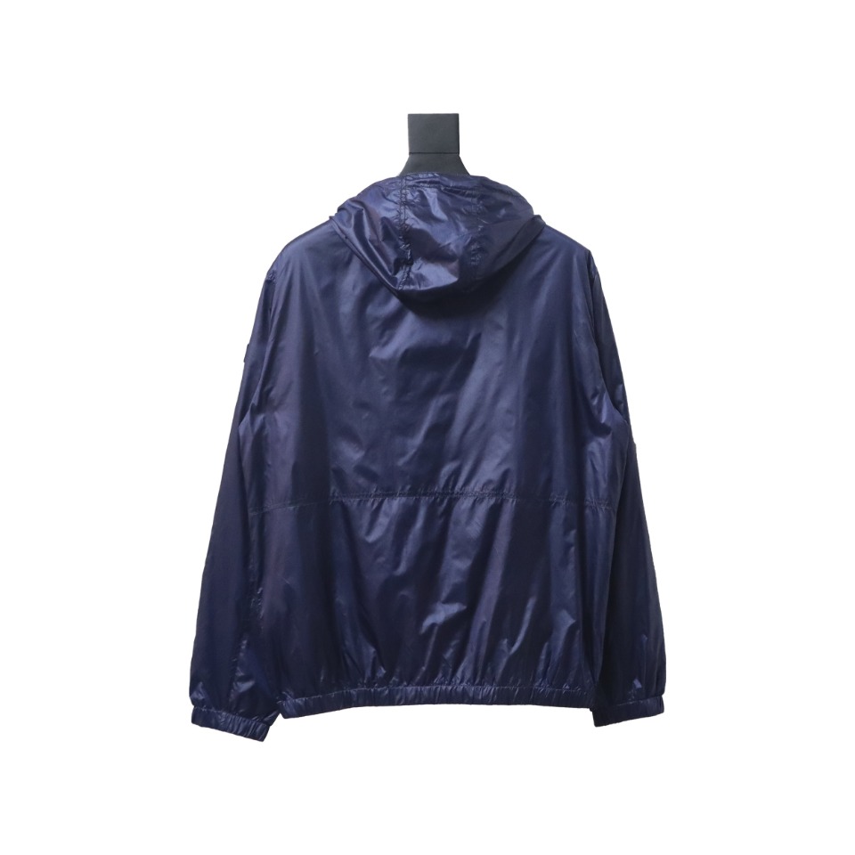 Dior 24 Sleeve Badge Jacquard Silk Hooded Jacket Blue