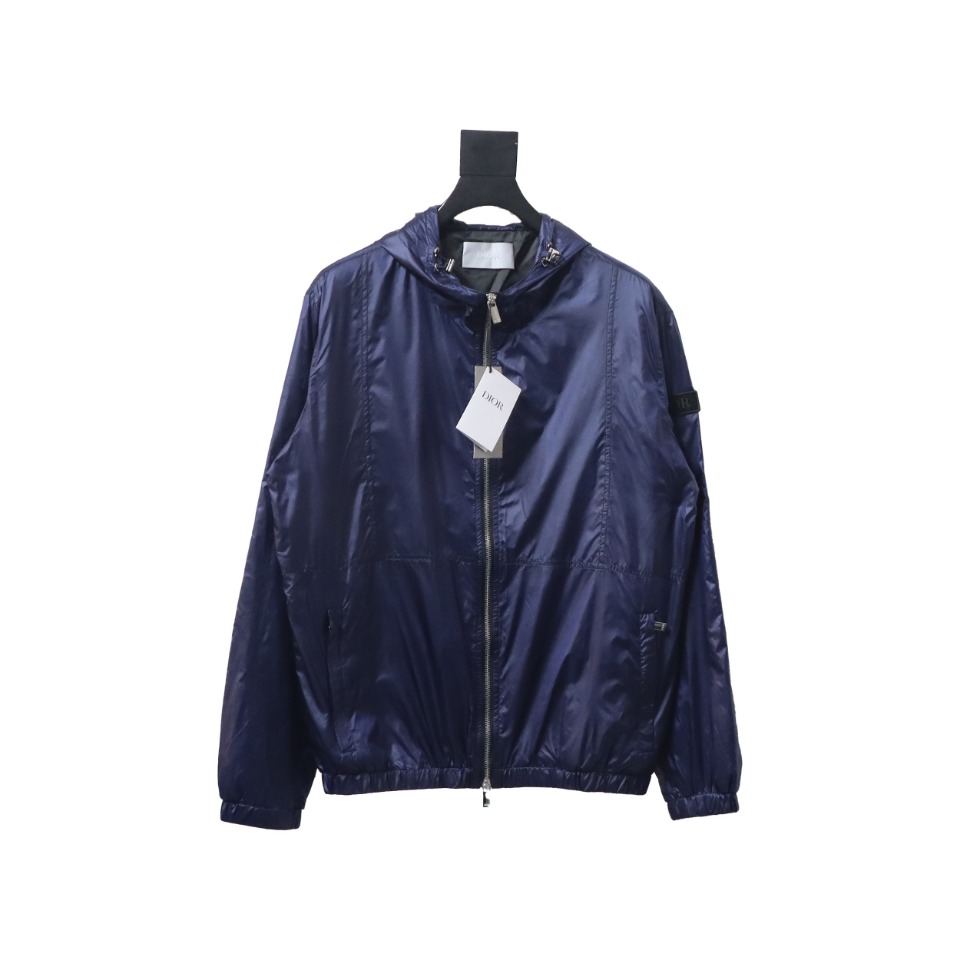Dior 24 Sleeve Badge Jacquard Silk Hooded Jacket Blue