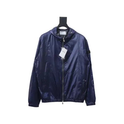 Dior 24 Sleeve Badge Jacquard Silk Hooded Jacket Blue 01