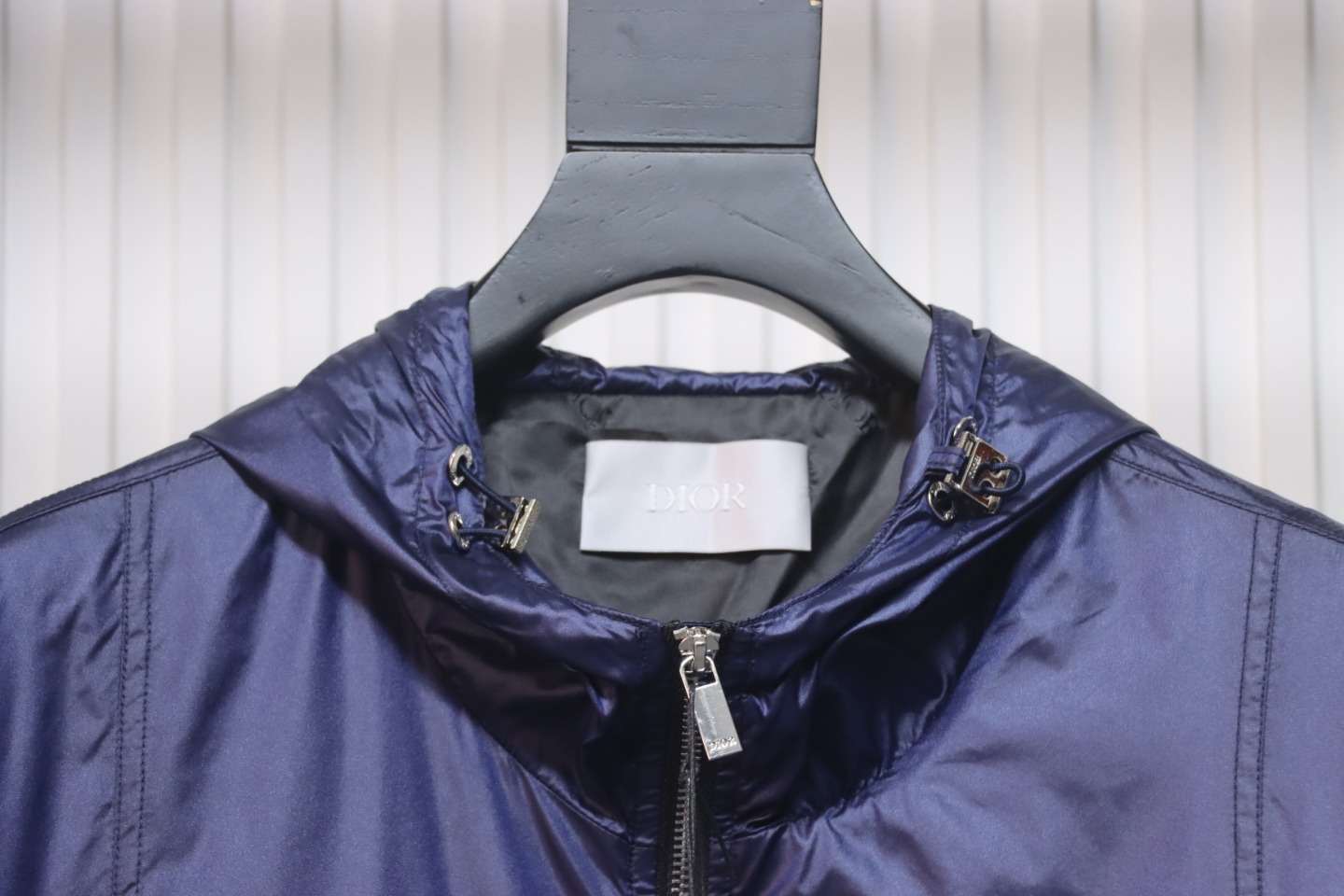 Dior 24 Sleeve Badge Jacquard Silk Hooded Jacket Blue