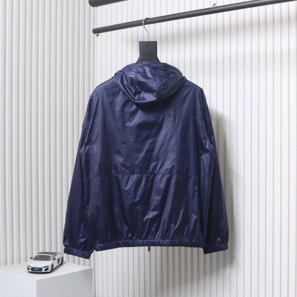 Dior 24 Sleeve Badge Jacquard Silk Hooded Jacket Blue