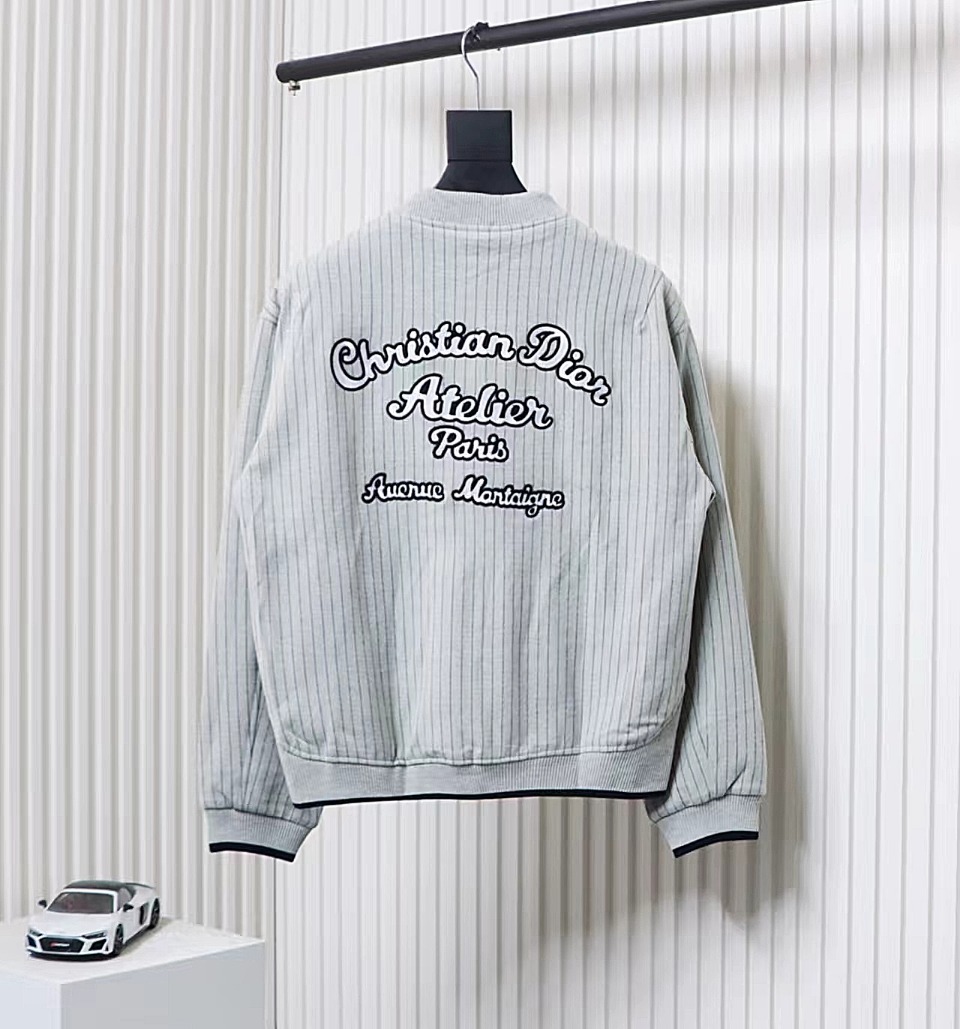 Dior Atelier Vertical Striped Front And Back Embroidered Baseball Jersey Jacket