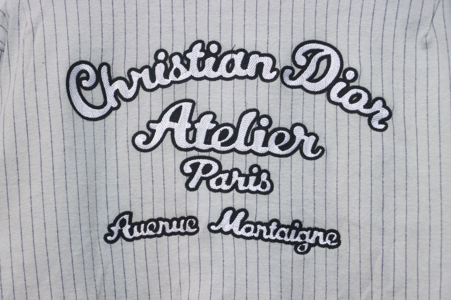 Dior Atelier Vertical Striped Front And Back Embroidered Baseball Jersey Jacket