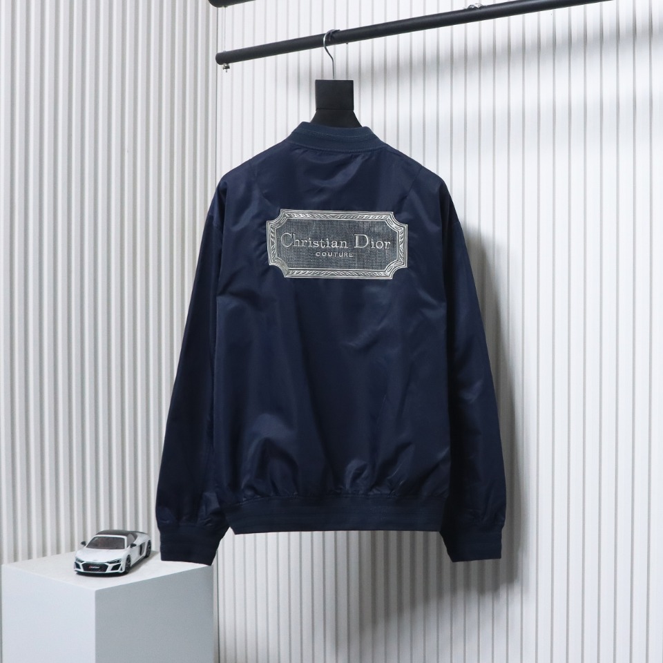 Dior Bomber Jacket With Square Logo Embroidery On The Back Blue