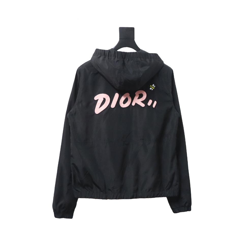 Dior Embroidered Lettering Bumblebee Hooded Jacket Black