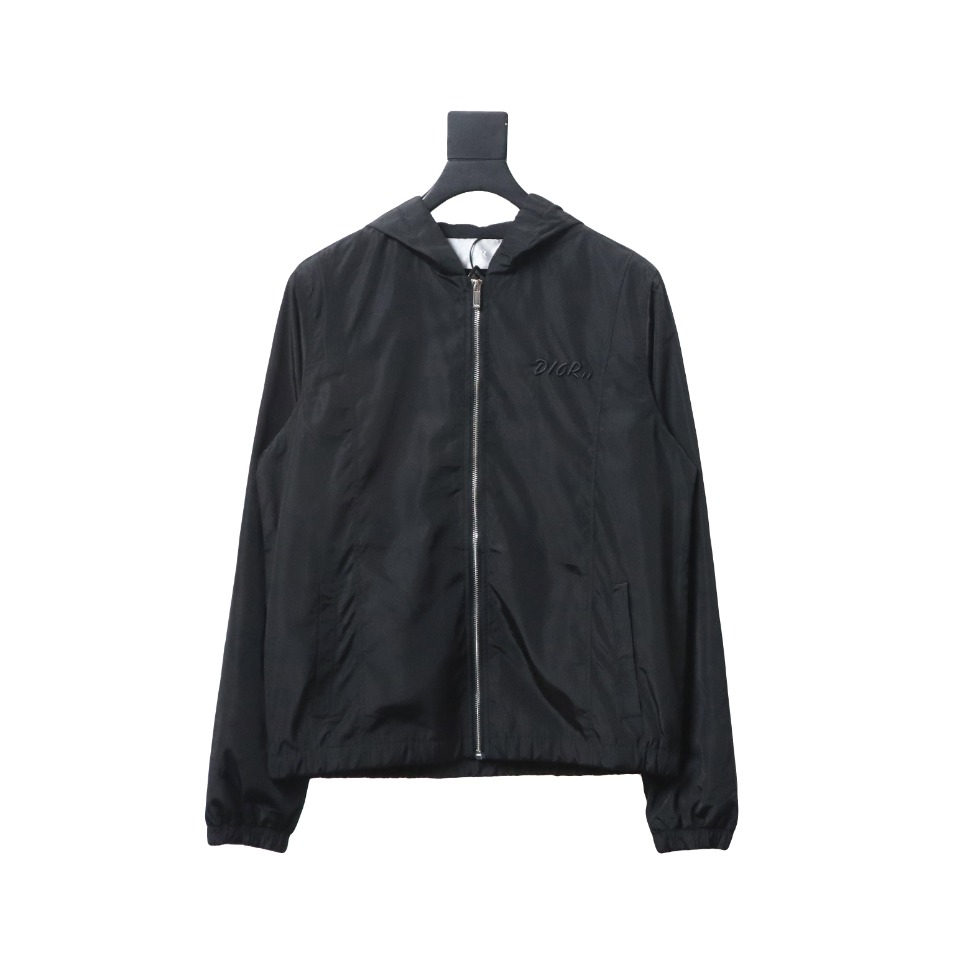 Dior Embroidered Lettering Bumblebee Hooded Jacket Black