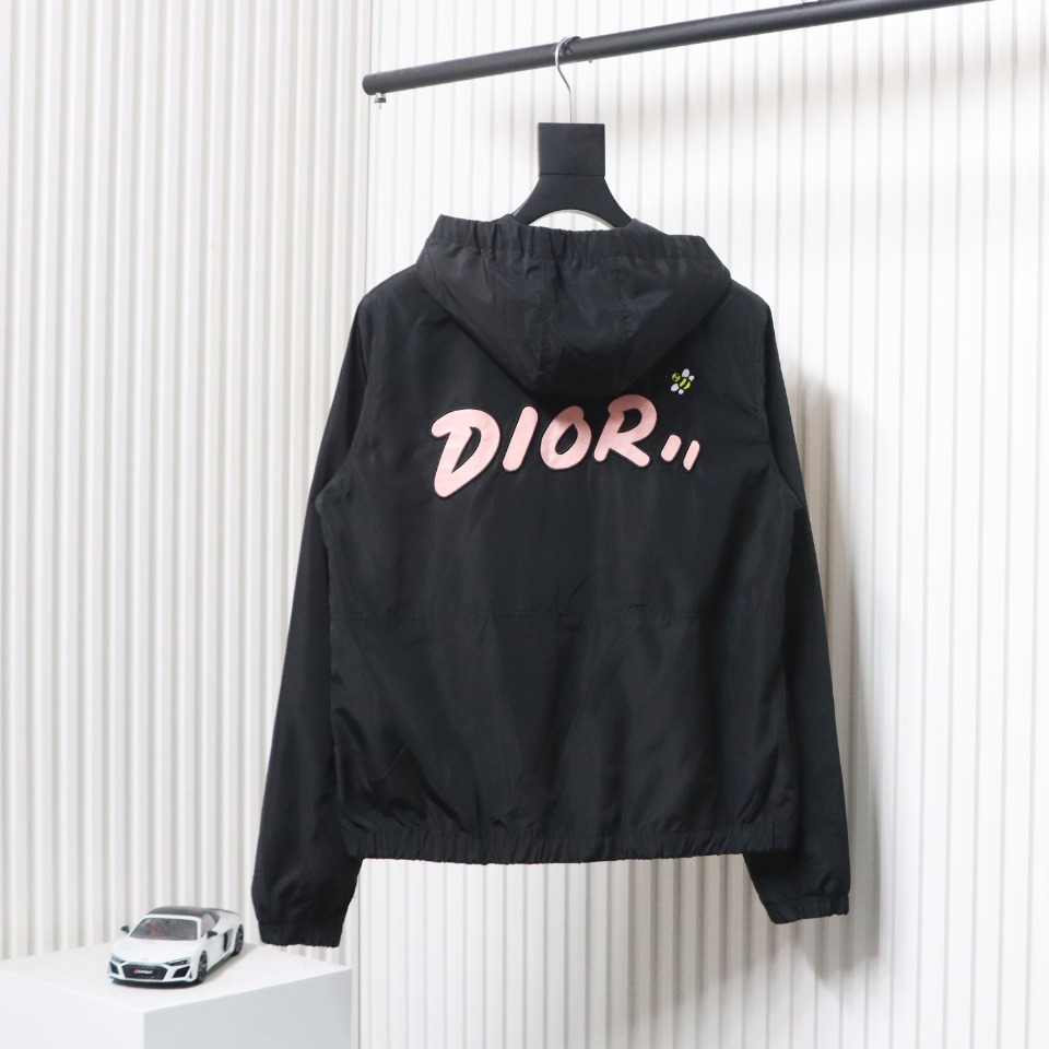Dior Embroidered Lettering Bumblebee Hooded Jacket Black