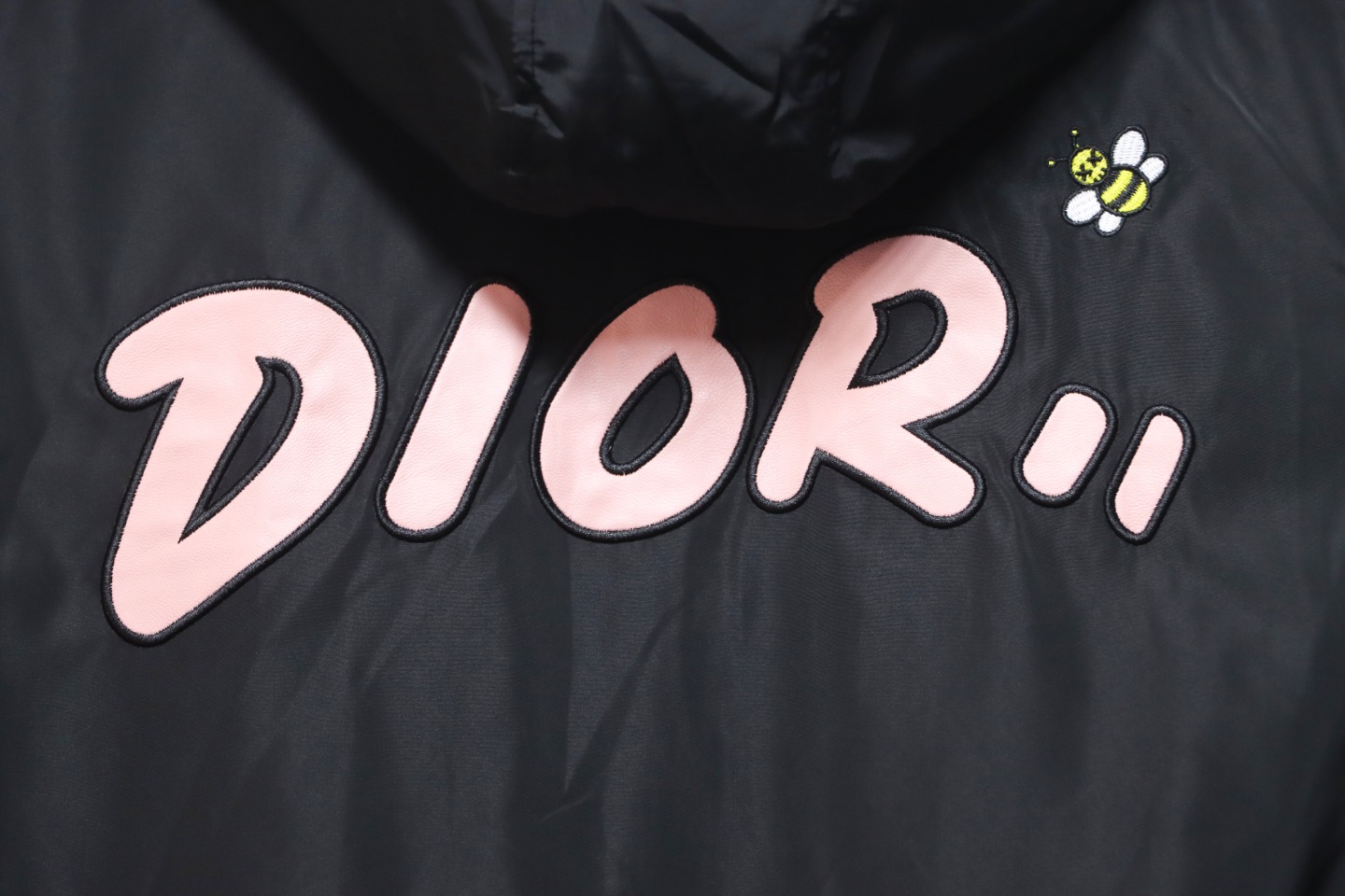 Dior Embroidered Lettering Bumblebee Hooded Jacket Black