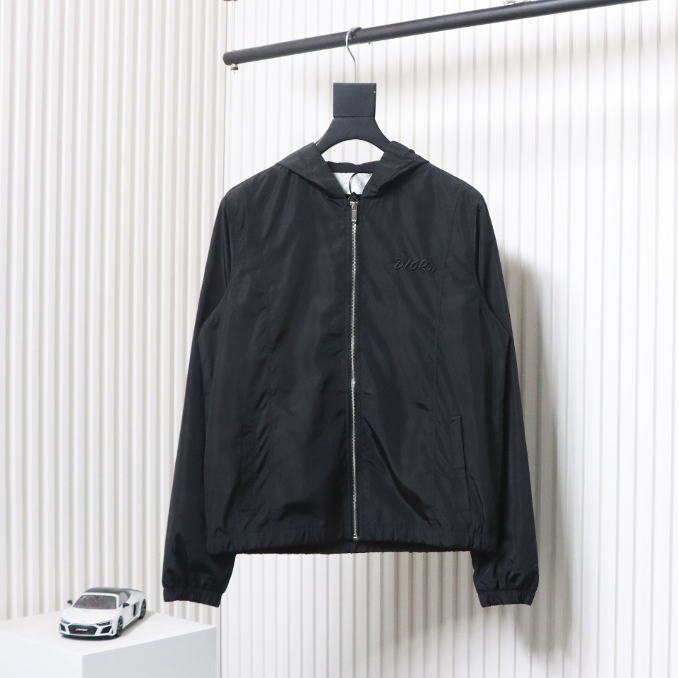 Dior Embroidered Lettering Bumblebee Hooded Jacket Black