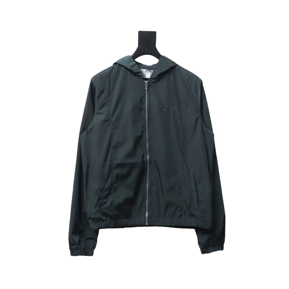 Dior Embroidered Lettering Bumblebee Hooded Jacket Green Grey