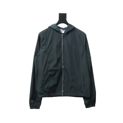 Dior Embroidered Lettering Bumblebee Hooded Jacket Green Grey 01