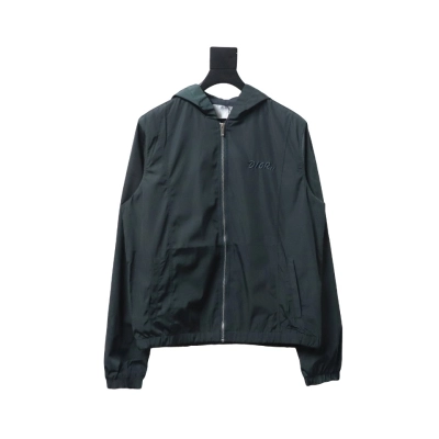 Dior Embroidered Lettering Bumblebee Hooded Jacket Green Grey 01