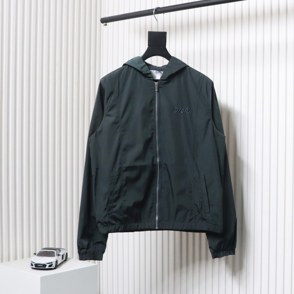 Dior Embroidered Lettering Bumblebee Hooded Jacket Green Grey