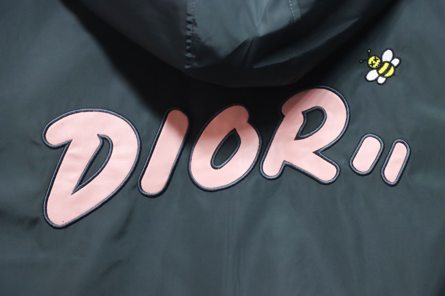 Dior Embroidered Lettering Bumblebee Hooded Jacket Green Grey