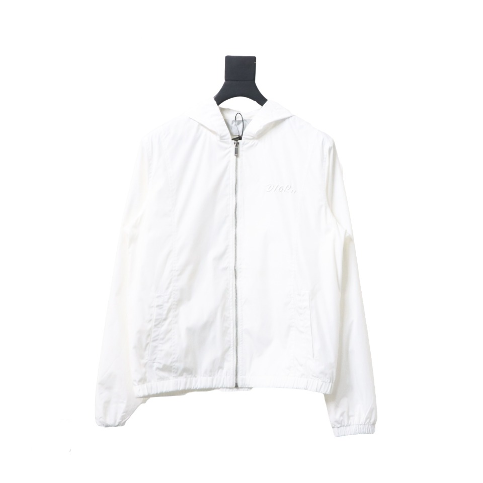 Dior Embroidered Lettering Bumblebee Hooded Jacket White