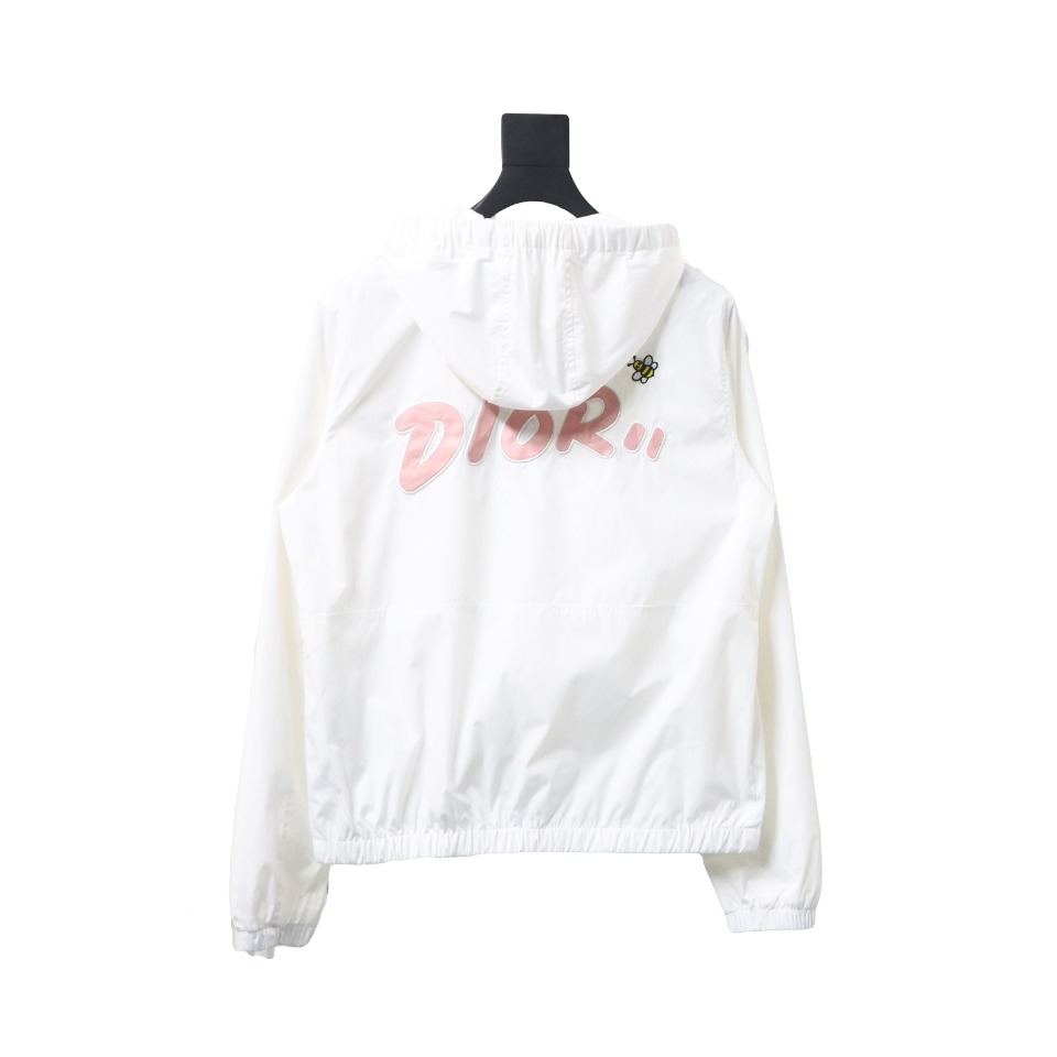 Dior Embroidered Lettering Bumblebee Hooded Jacket White