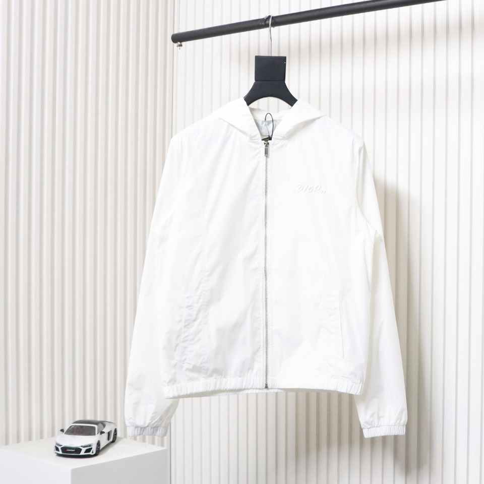 Dior Embroidered Lettering Bumblebee Hooded Jacket White