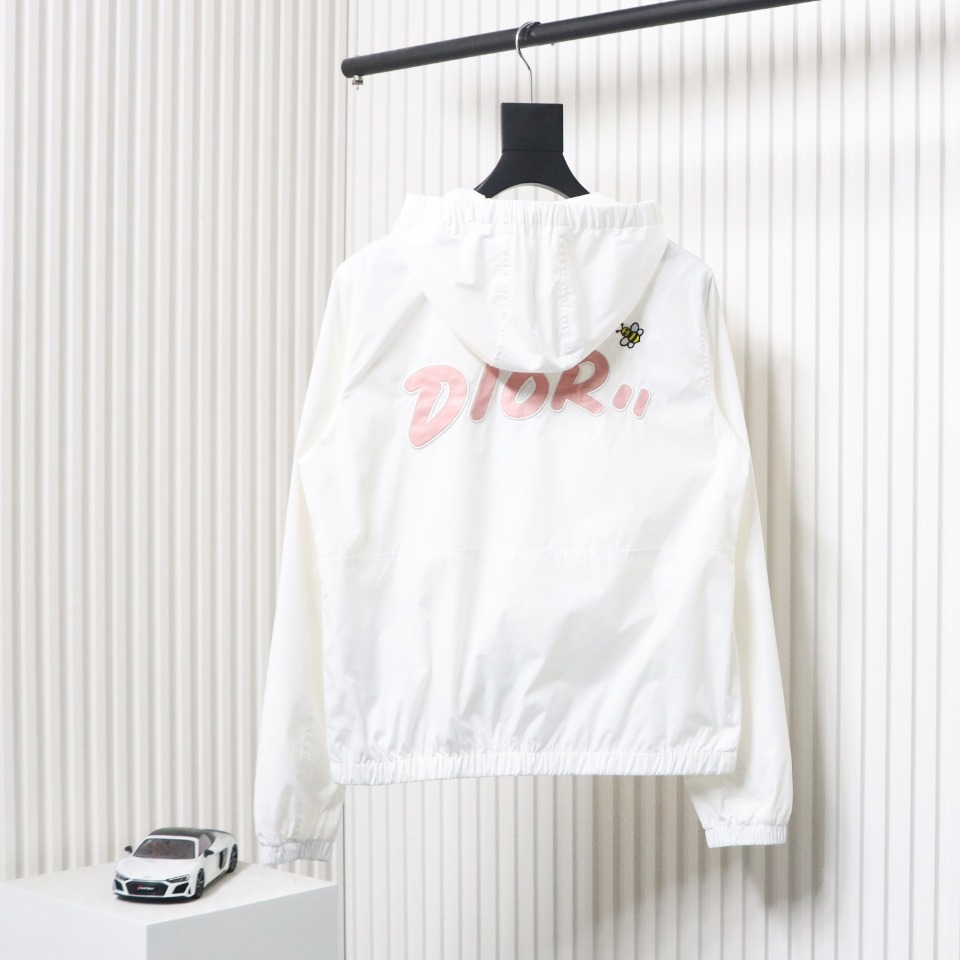 Dior Embroidered Lettering Bumblebee Hooded Jacket White