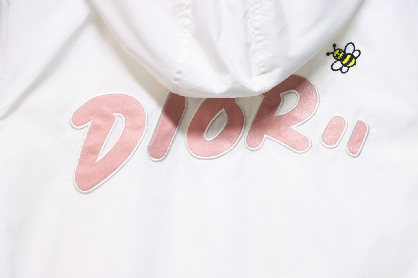 Dior Embroidered Lettering Bumblebee Hooded Jacket White