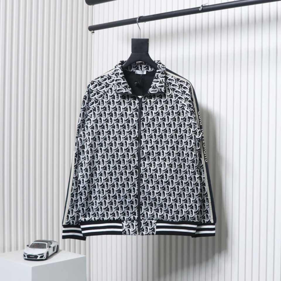 Dior Full Print Jacquard Side Ribbon Suit Jacket White Letters