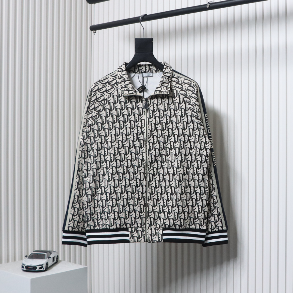 Dior Full Print Jacquard Side Ribbon Suit Jacket Black Letters