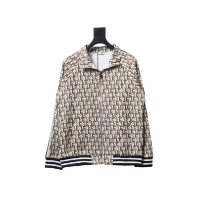 Dior Full Print Jacquard Side Ribbon Suit Jacket Brown Letters 01