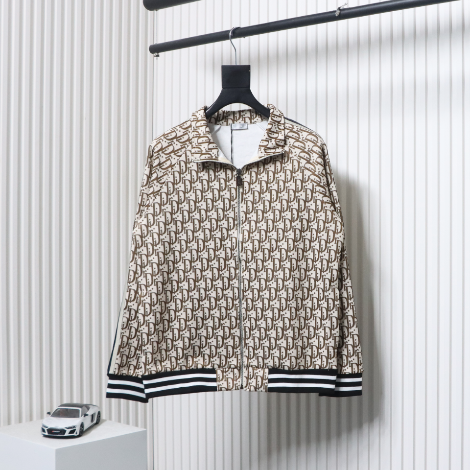 Dior Full Print Jacquard Side Ribbon Suit Jacket Brown Letters