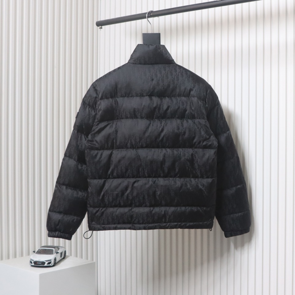 Dior New Style Full Pattern Dark Pattern Long Sleeve Down Jacket Black