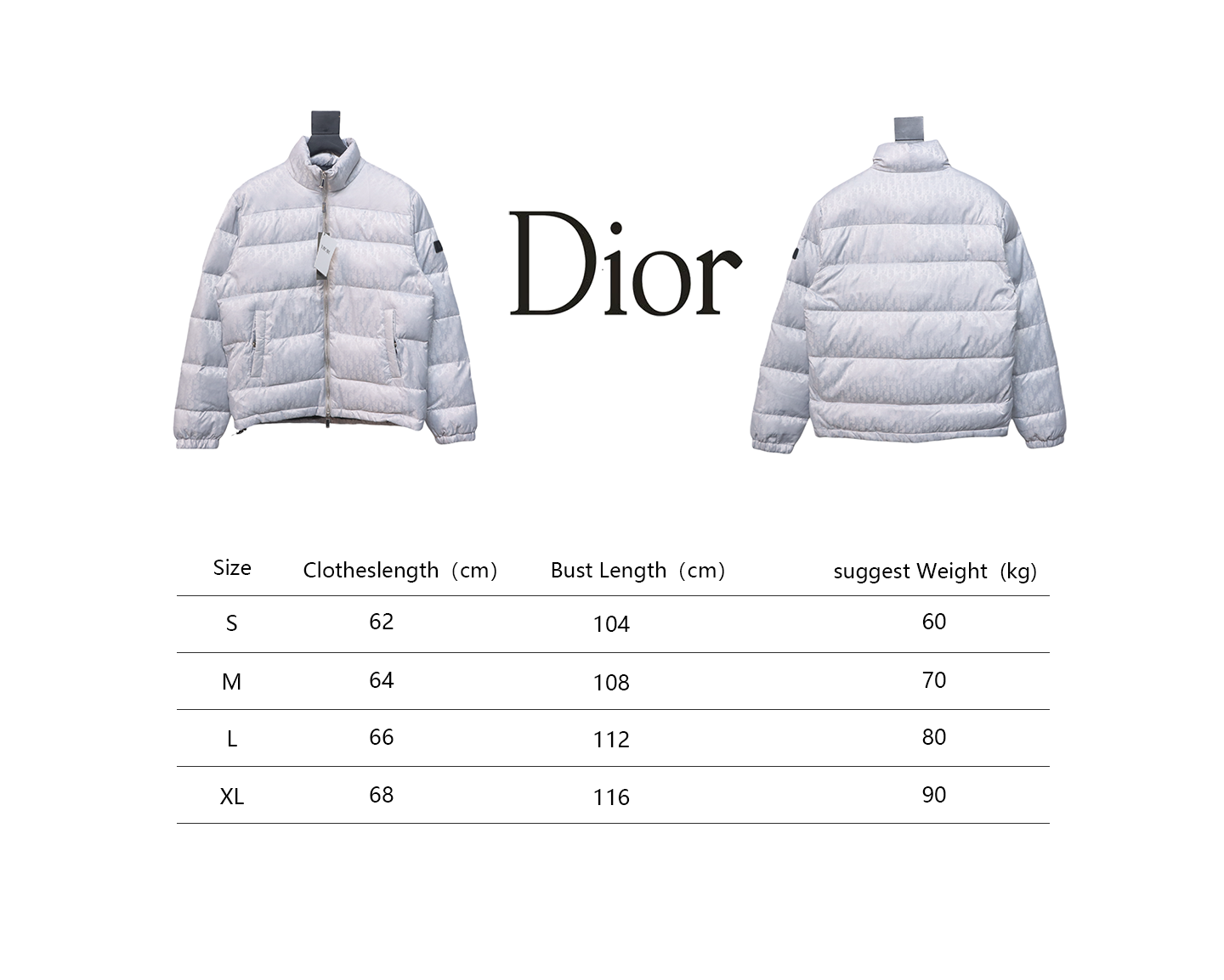 Dior New Style Full Pattern Dark Pattern Long Sleeve Down Jacket White