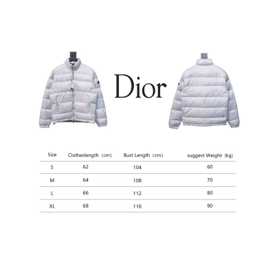 Dior New Style Full Pattern Dark Pattern Long Sleeve Down Jacket White 02