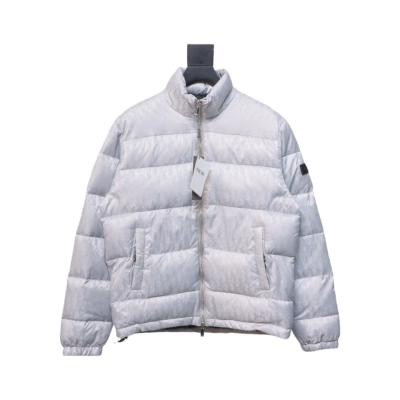 Dior New Style Full Pattern Dark Pattern Long Sleeve Down Jacket White 01