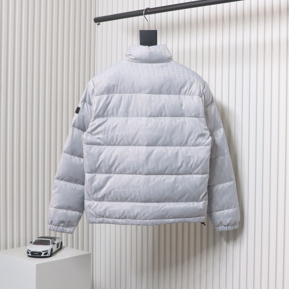 Dior New Style Full Pattern Dark Pattern Long Sleeve Down Jacket White