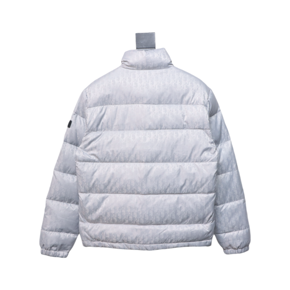 Dior New Style Full Pattern Dark Pattern Long Sleeve Down Jacket White