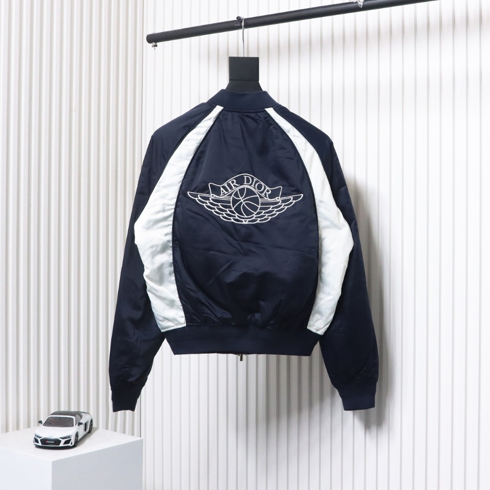 Dior x Jordan Wings Embroidered Deep Silver Flight Jacket Dark Blue