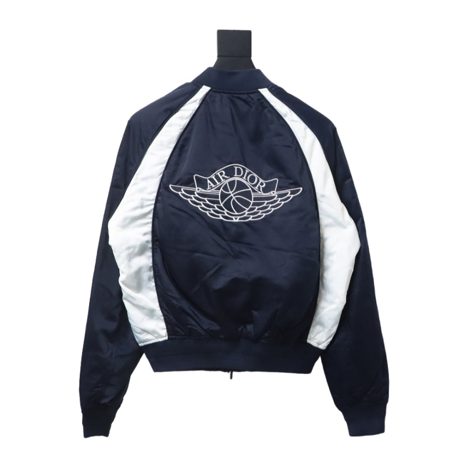 Dior x Jordan Wings Embroidered Deep Silver Flight Jacket Dark Blue