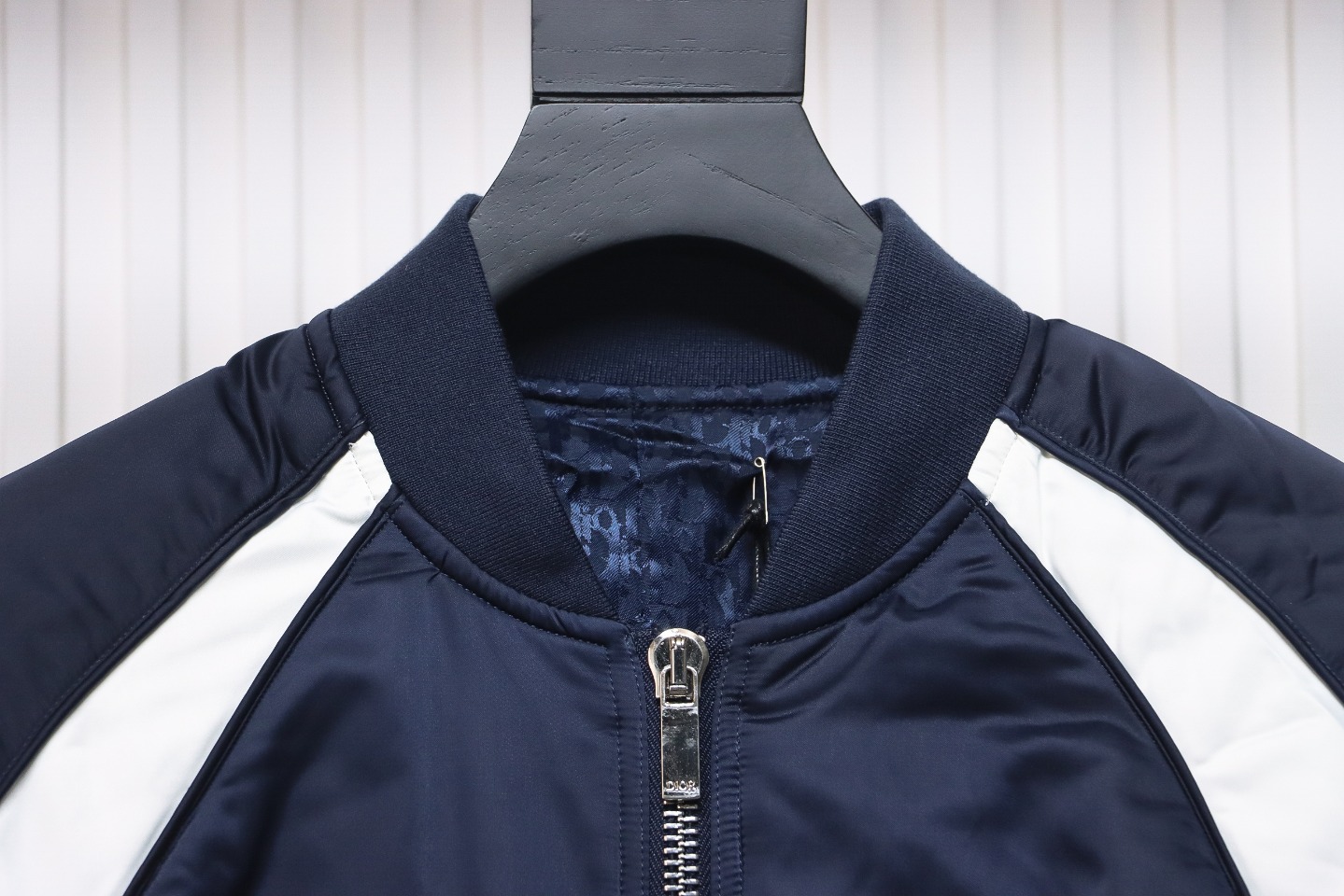 Dior x Jordan Wings Embroidered Deep Silver Flight Jacket Dark Blue