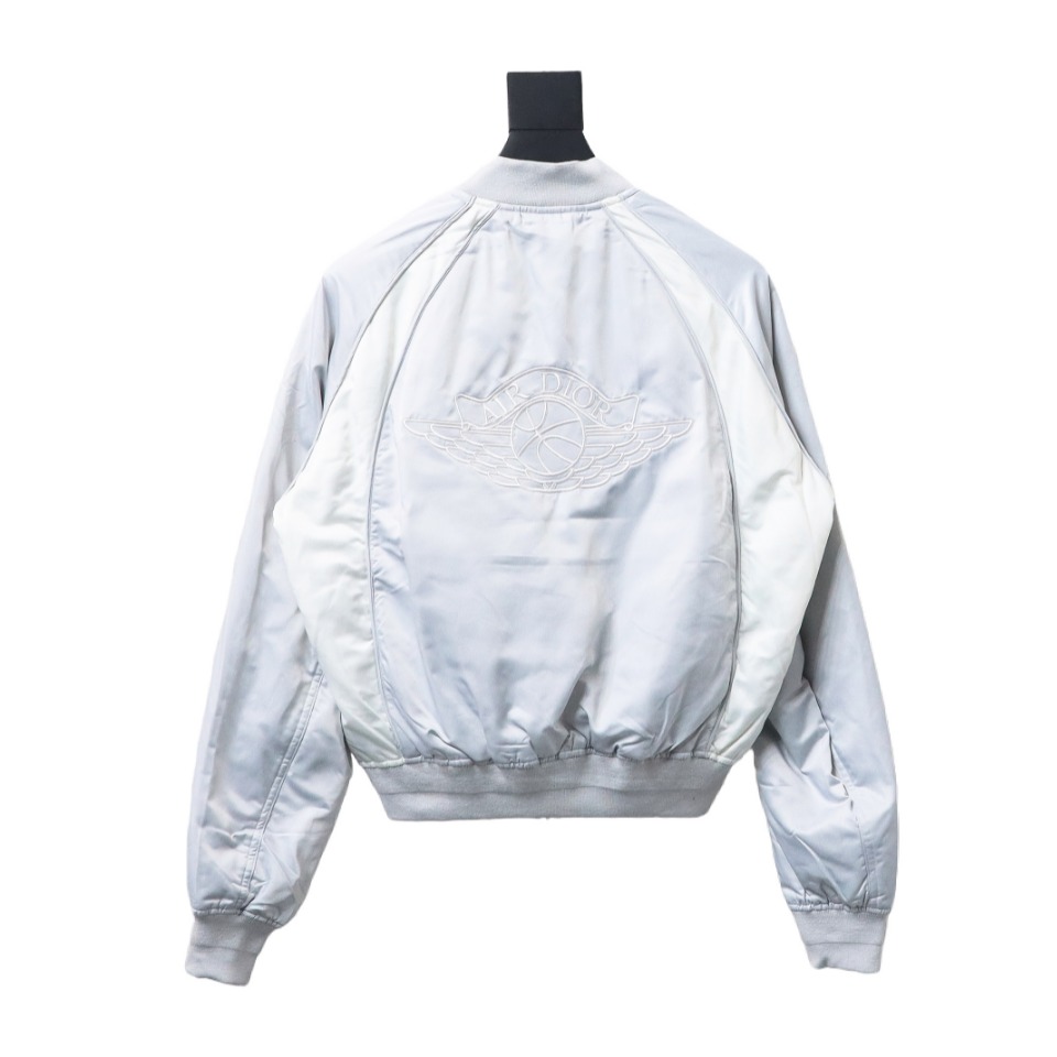 Dior x Jordan Wings Embroidered Deep Silver Flight Jacket White