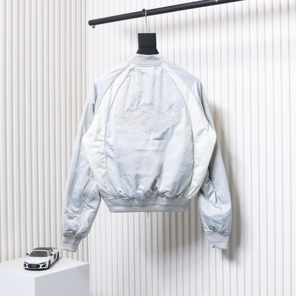 Dior x Jordan Wings Embroidered Deep Silver Flight Jacket White