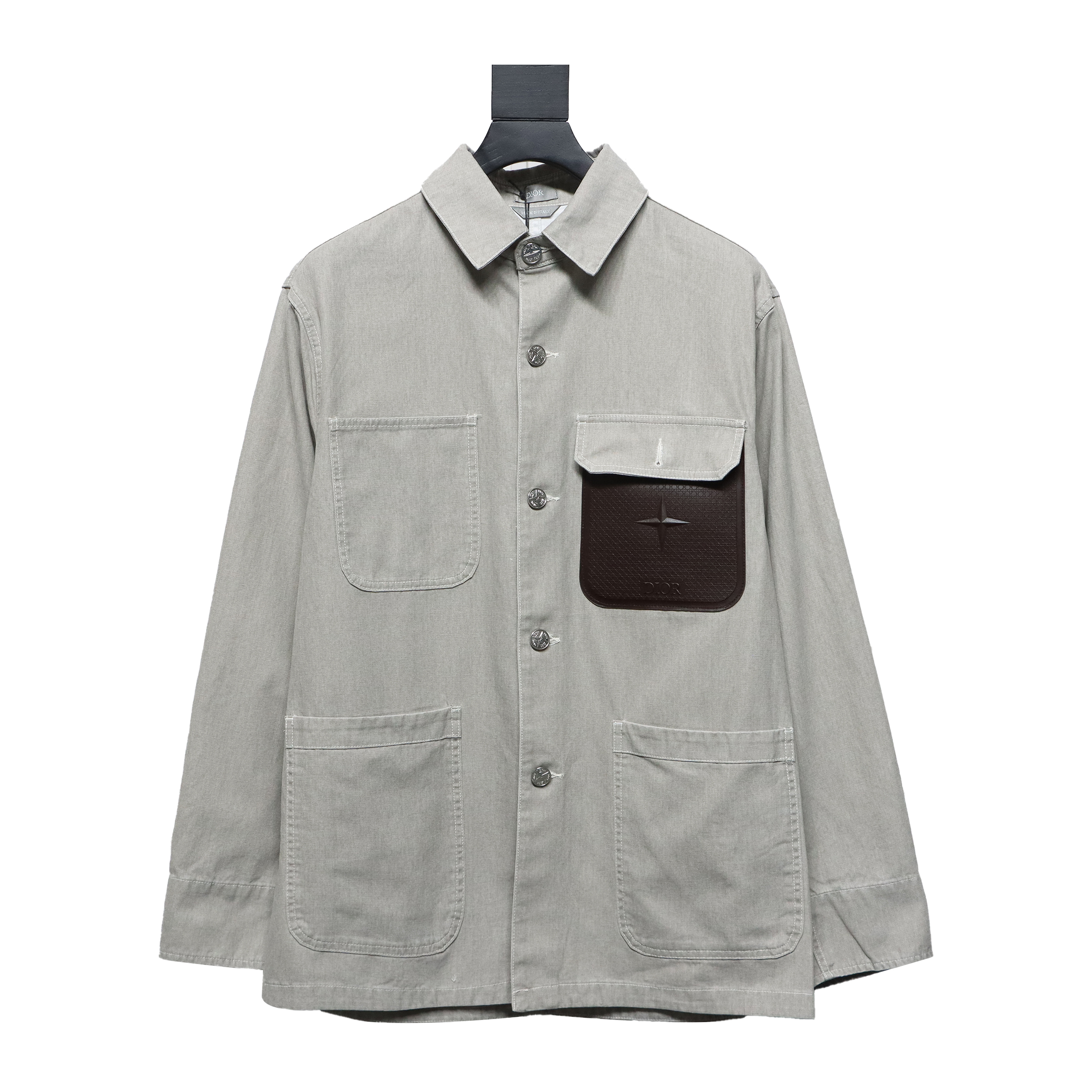 Dior x Stone Island 24Fw Pocket Dior Island Logo Work Shirt Jacket Khaki Gray