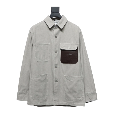 Dior x Stone Island 24Fw Pocket Dior Island Logo Work Shirt Jacket Khaki Gray 01