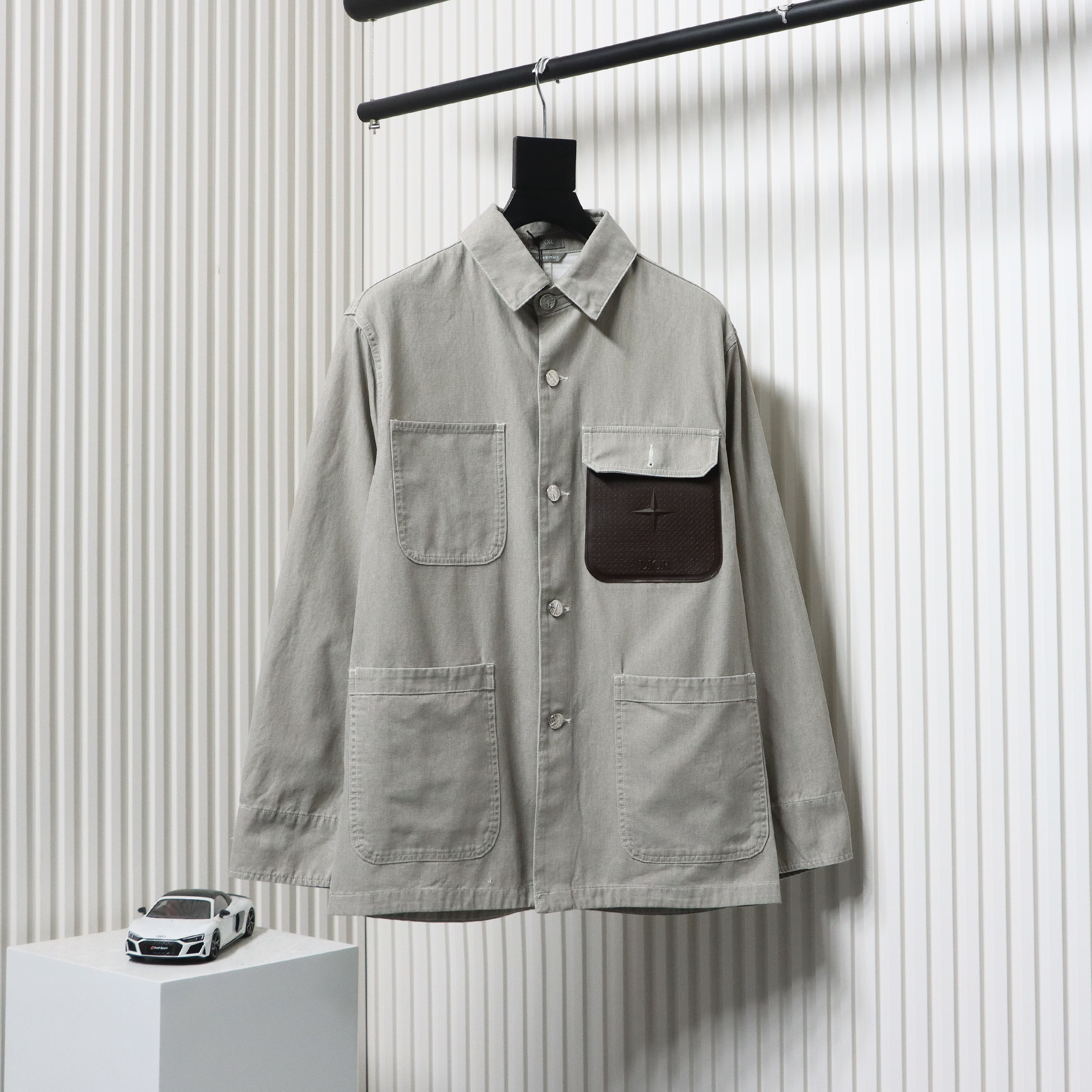 Dior x Stone Island 24Fw Pocket Dior Island Logo Work Shirt Jacket Khaki Gray