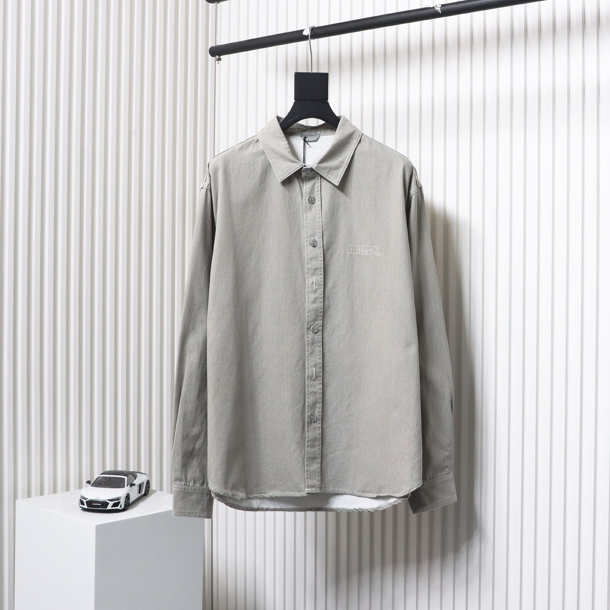 Dior x Stone lsland Embroidered Denim Shirt Jacket Grey