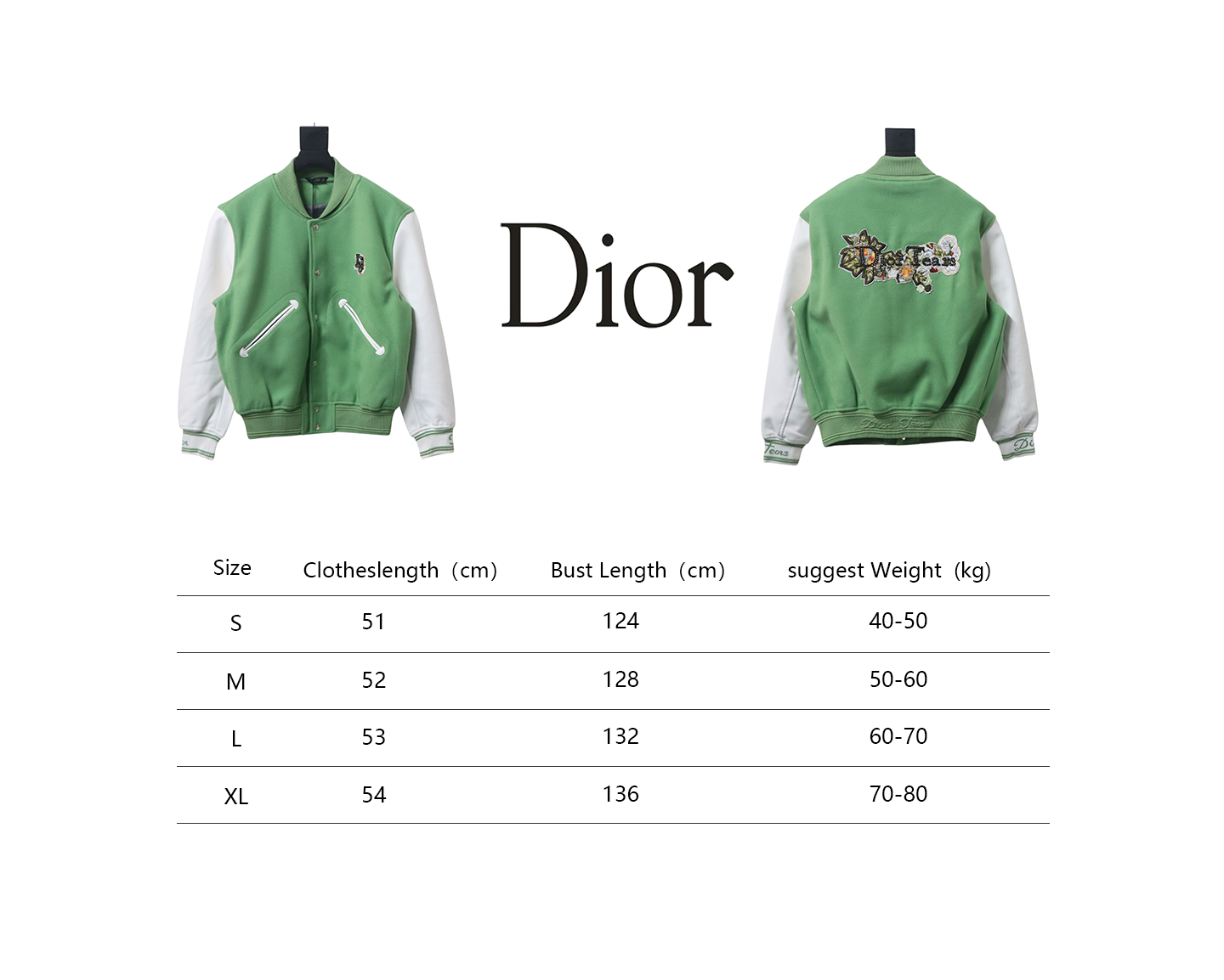 Dior x Tears Beaded Lettering Cotton Embroidered Baseball Jacket Green