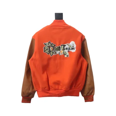 Dior x Tears Beaded Lettering Cotton Embroidered Baseball Jacket Orange 02