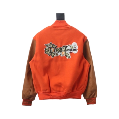 Dior x Tears Beaded Lettering Cotton Embroidered Baseball Jacket Orange 02