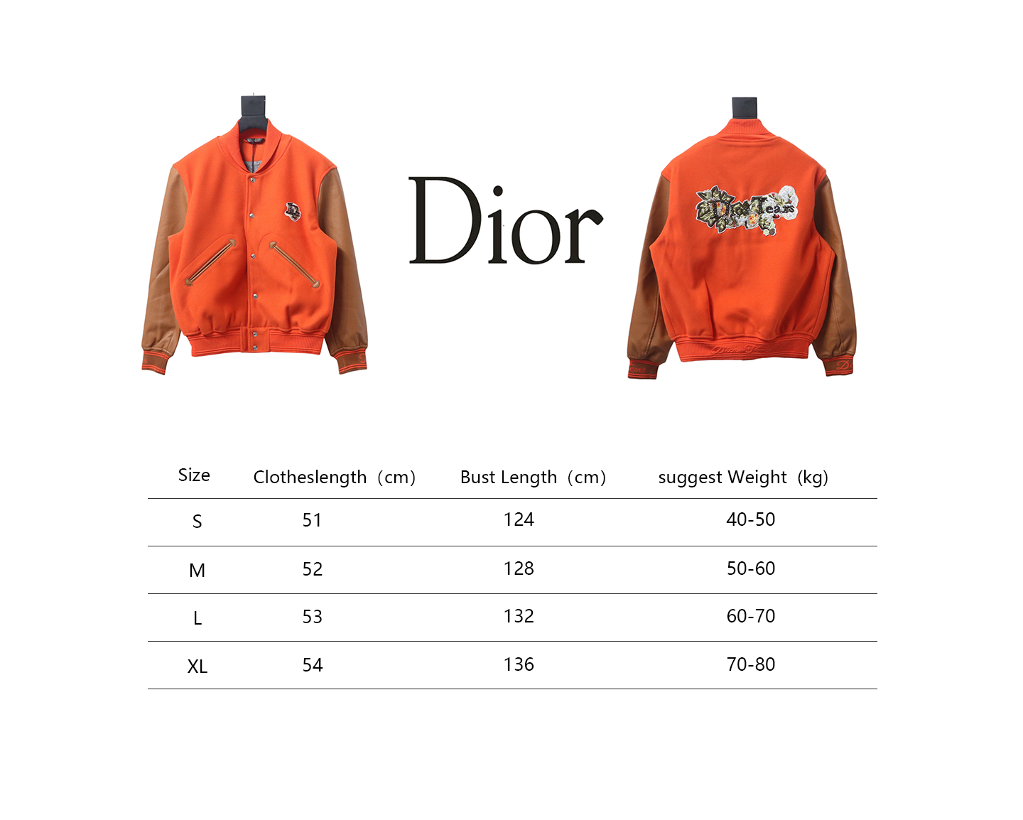 Dior x Tears Beaded Lettering Cotton Embroidered Baseball Jacket Orange