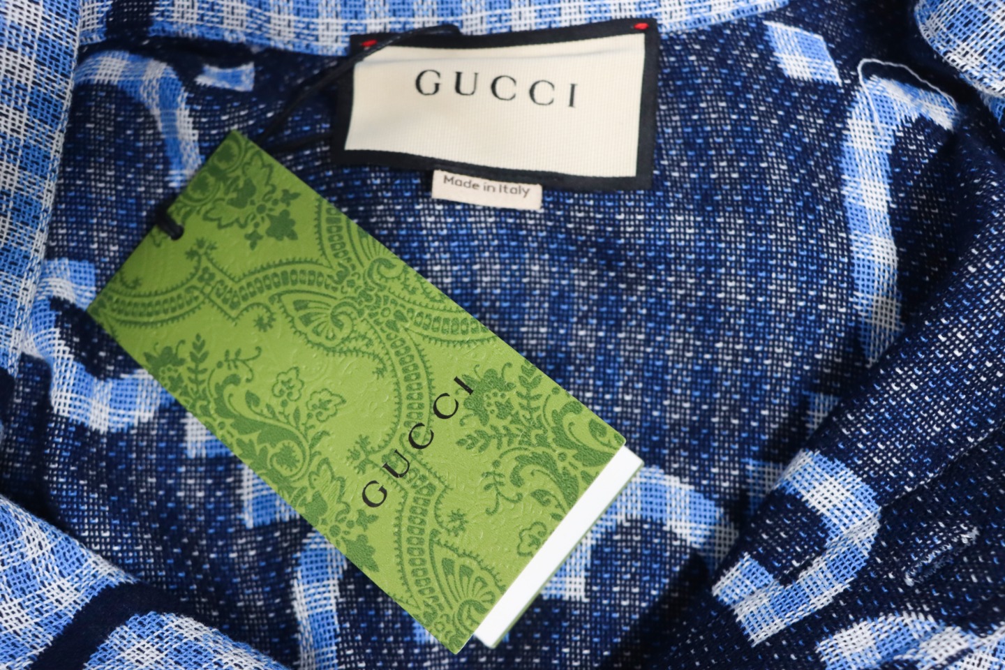 Gucci 24 Styles Of Checkered Long-Sleeved Shirt Blue