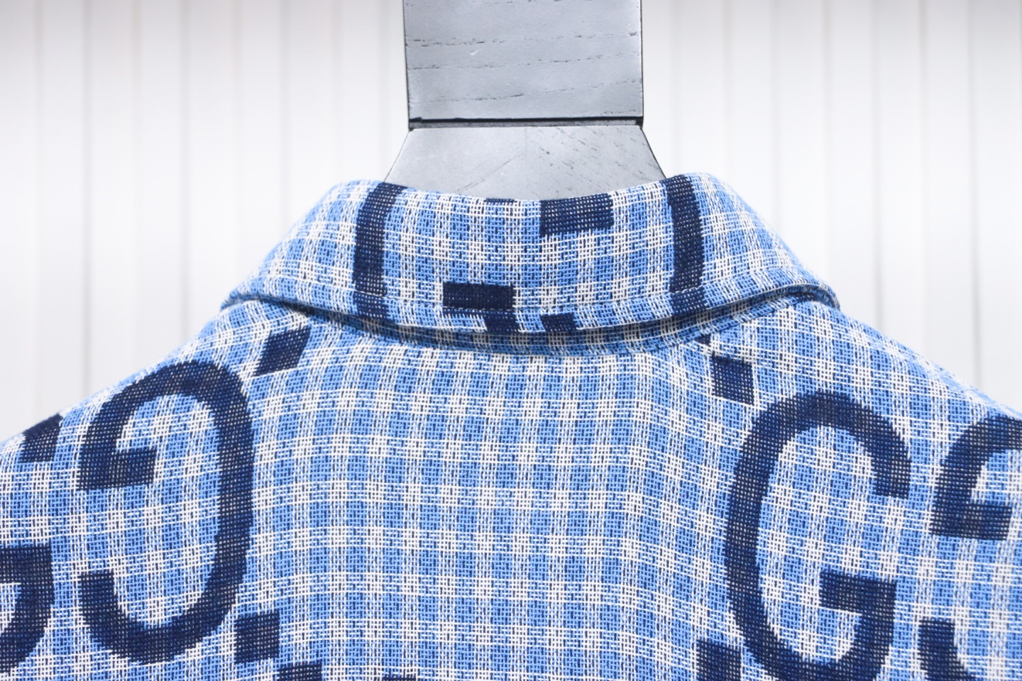 Gucci 24 Styles Of Checkered Long-Sleeved Shirt Blue