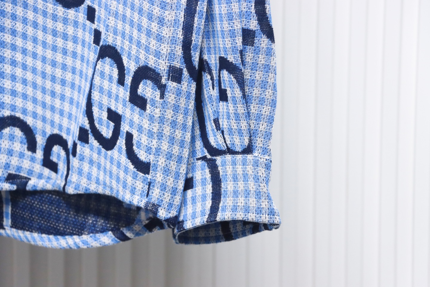 Gucci 24 Styles Of Checkered Long-Sleeved Shirt Blue